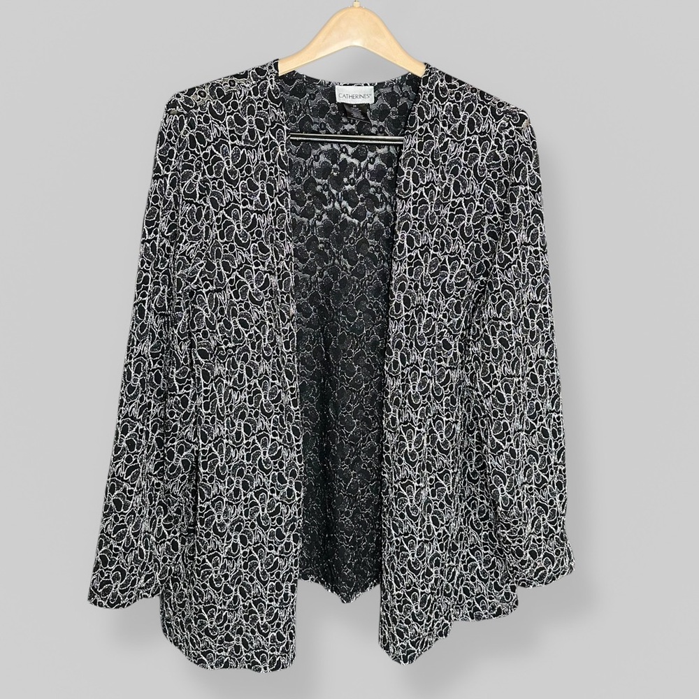 Catherines Plus Size 3X Black & Silver Lace Open Front Cardigan Whimsigoth